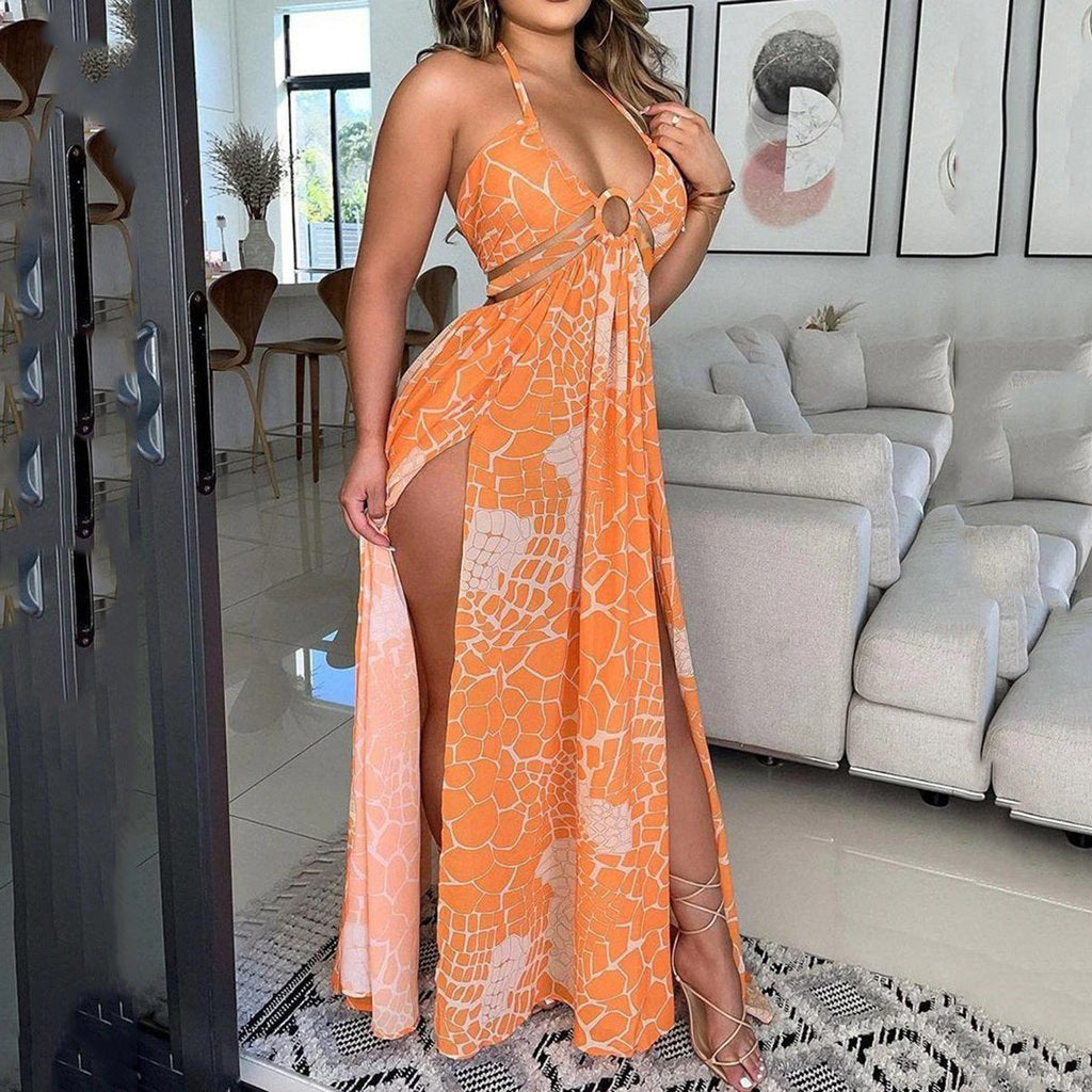 Women's Printed Sexy Cross Tied Dress