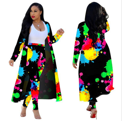 Long Sleeve Printed Jacket Cloak Tights Suit