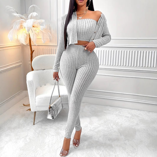 Women’s Fashion Cardigan Camisole Three-Piece Suit – Stylish & Versatile Outfit by Natural Body Fashion