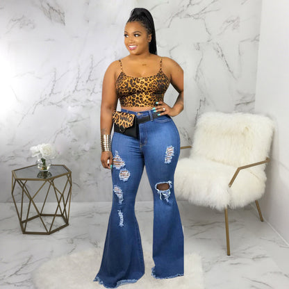 Natural Fashion Large Knee Ripped Slim Denim Stretch Jeans