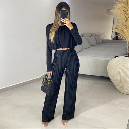 Women's Fashion Temperament Crew Neck Long Sleeve Blouse Business Two-piece Set