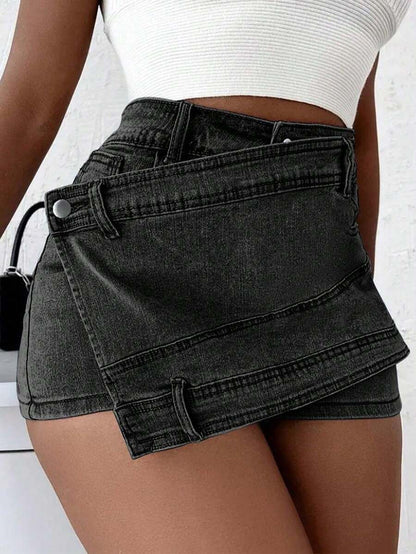 Natural Body Fashions Grunge Punk Street New Vintage Stretchy Overlap Waist Wrap Denim Skorts Jeans