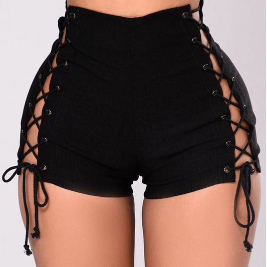 Women's Sexy Side Bandage High Waist Denim Shorts