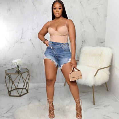 Natural Body American Fashion All-match Slim Stretch Denim Shorts