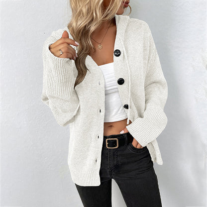 Natural Body Fashion Women’s Single-Breasted Hooded Sweater – Solid Color Cardigan Coat