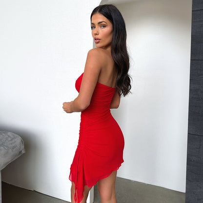 Natural Body Tube-top Split Dress Backless Short Dress
