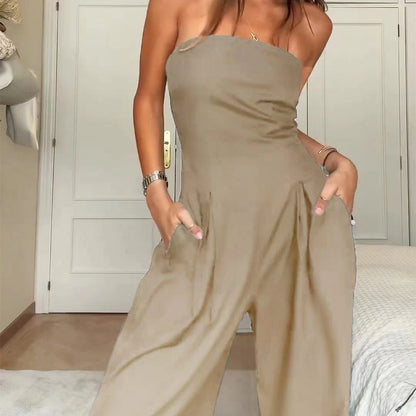Loose Tube-Top Jumpsuit – Backless Wide-Leg Long Pants Overalls for Women by Natural Body Fashion