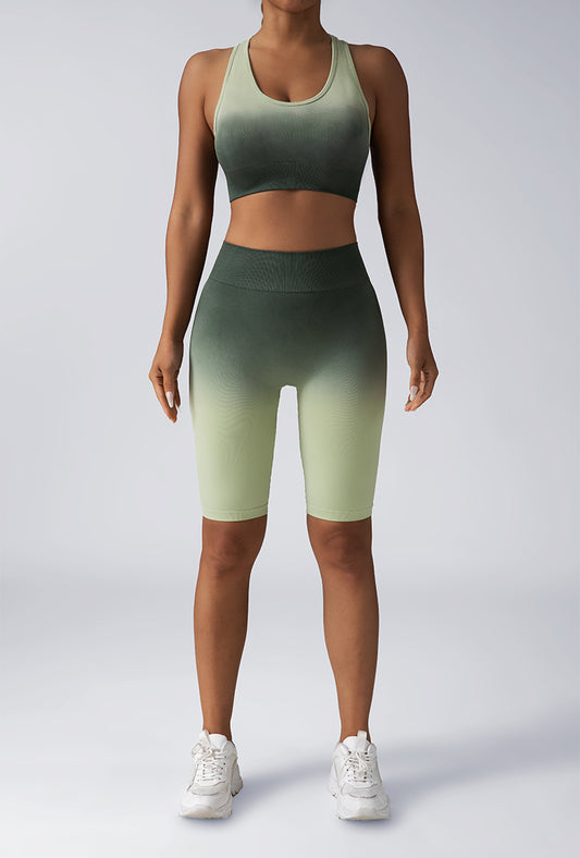 Hidden Scrunch Biker Shorts & Shirt Set – Seamless Tummy Control Workout Outfit for Women