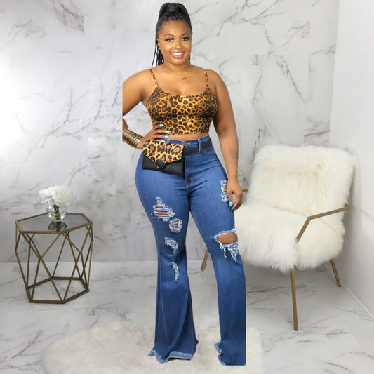 Natural Fashion Large Knee Ripped Slim Denim Stretch Jeans