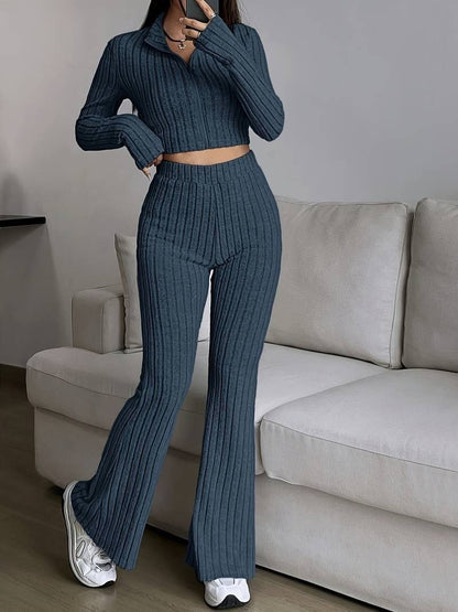 Natural Body 2-piece Women's Turtlenecks Wide Leg High Waist Suit